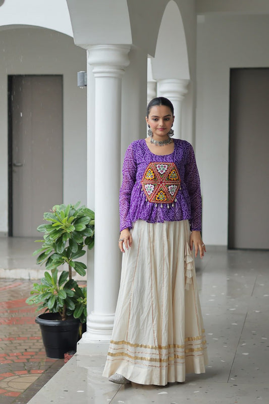 Dandiya Nights White Kutchi Work Lehenga With Top