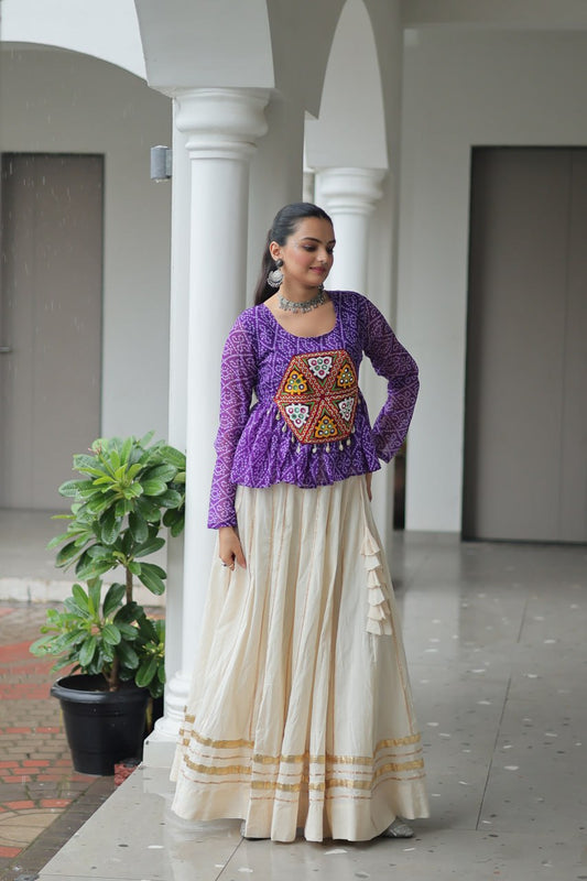 Dandiya Nights White Kutchi Work Lehenga With Top