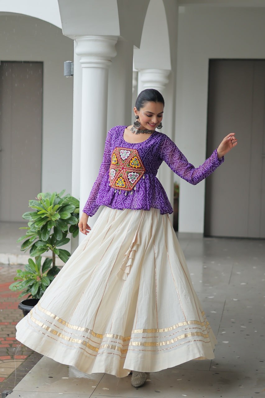 Dandiya Nights White Kutchi Work Lehenga With Top