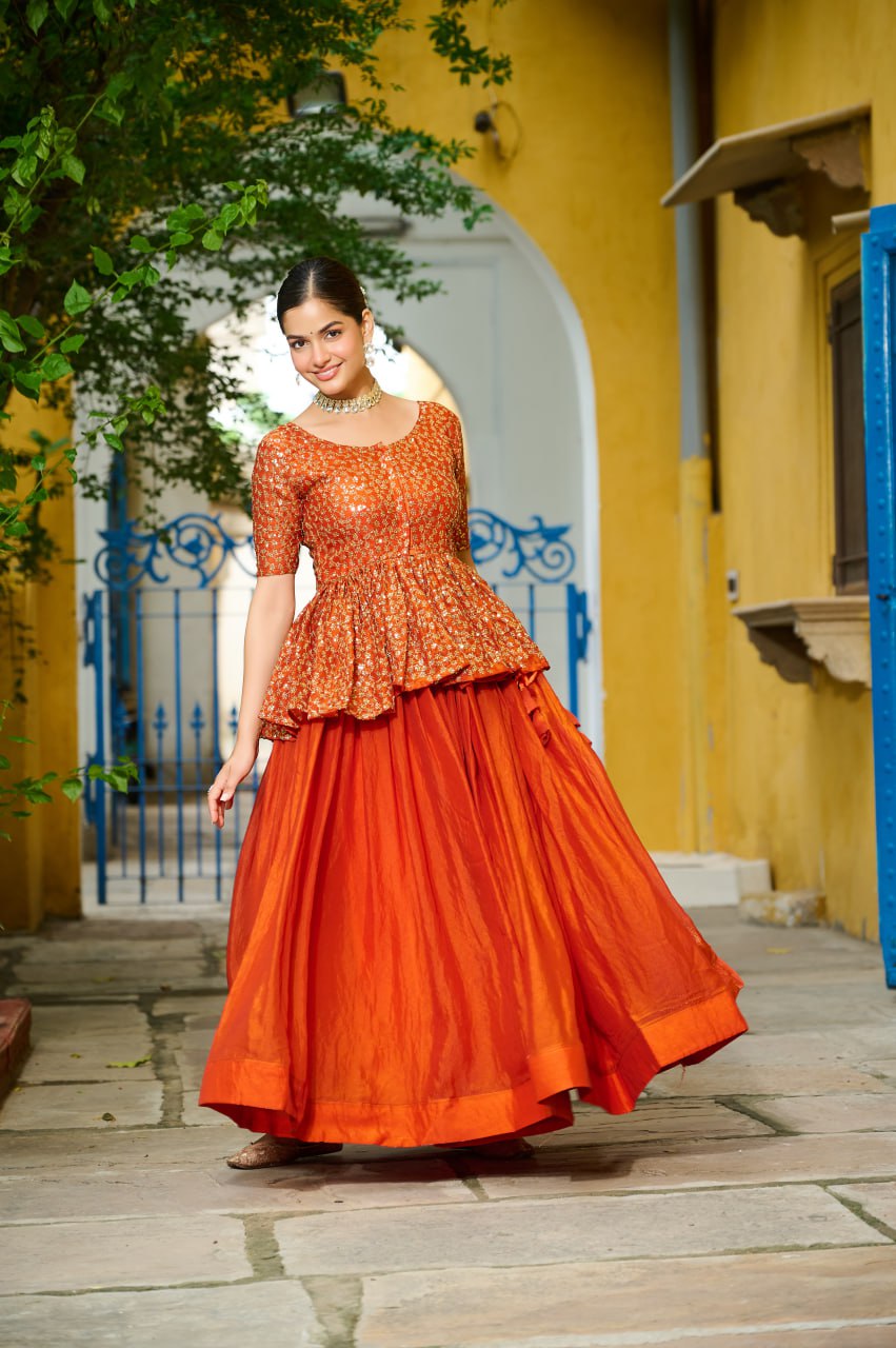 Party wear orange color lehenga