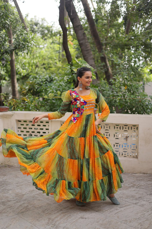 Yellow color Georgette gamthi work