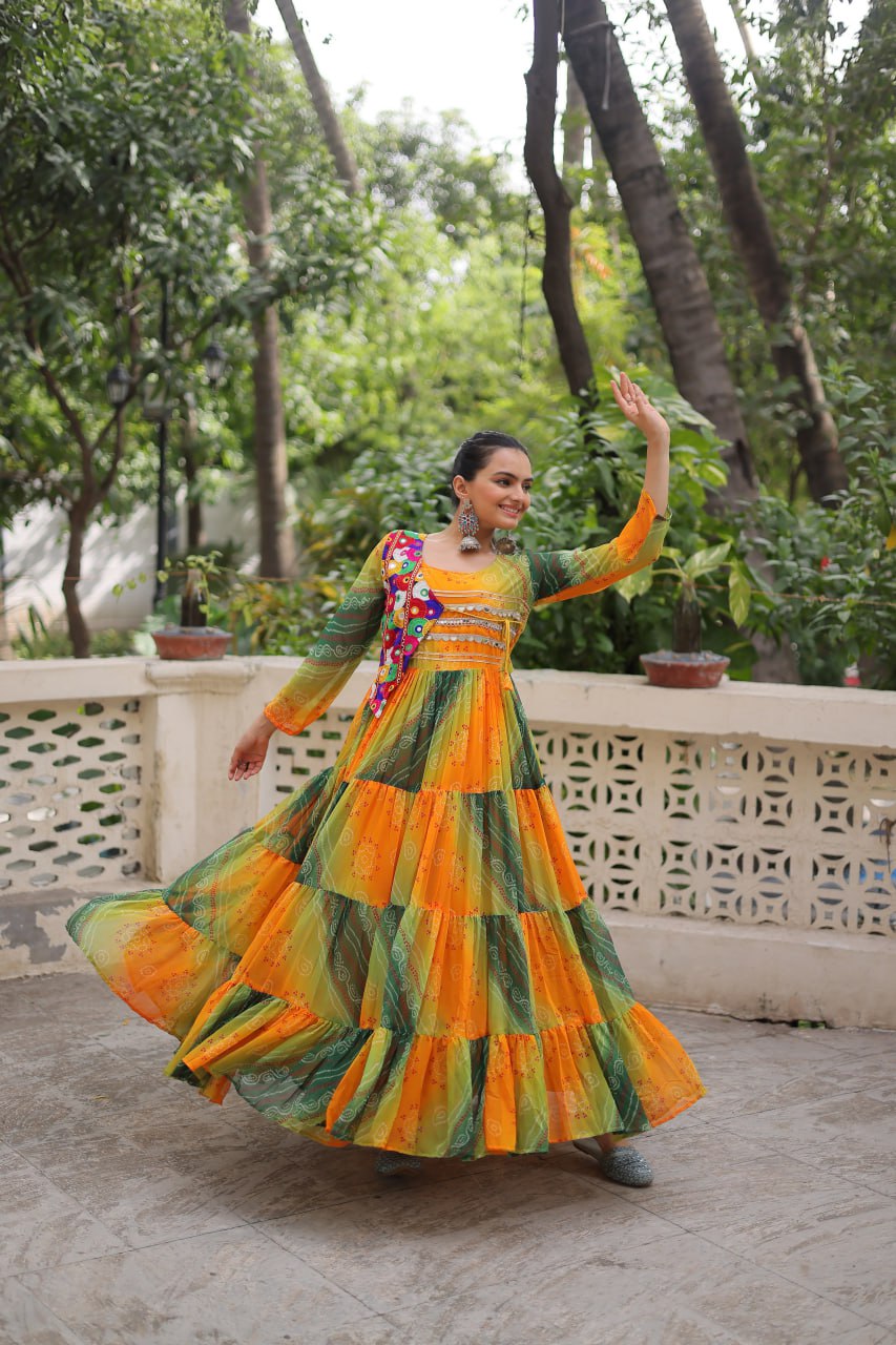 Gamthi work yellow gown
