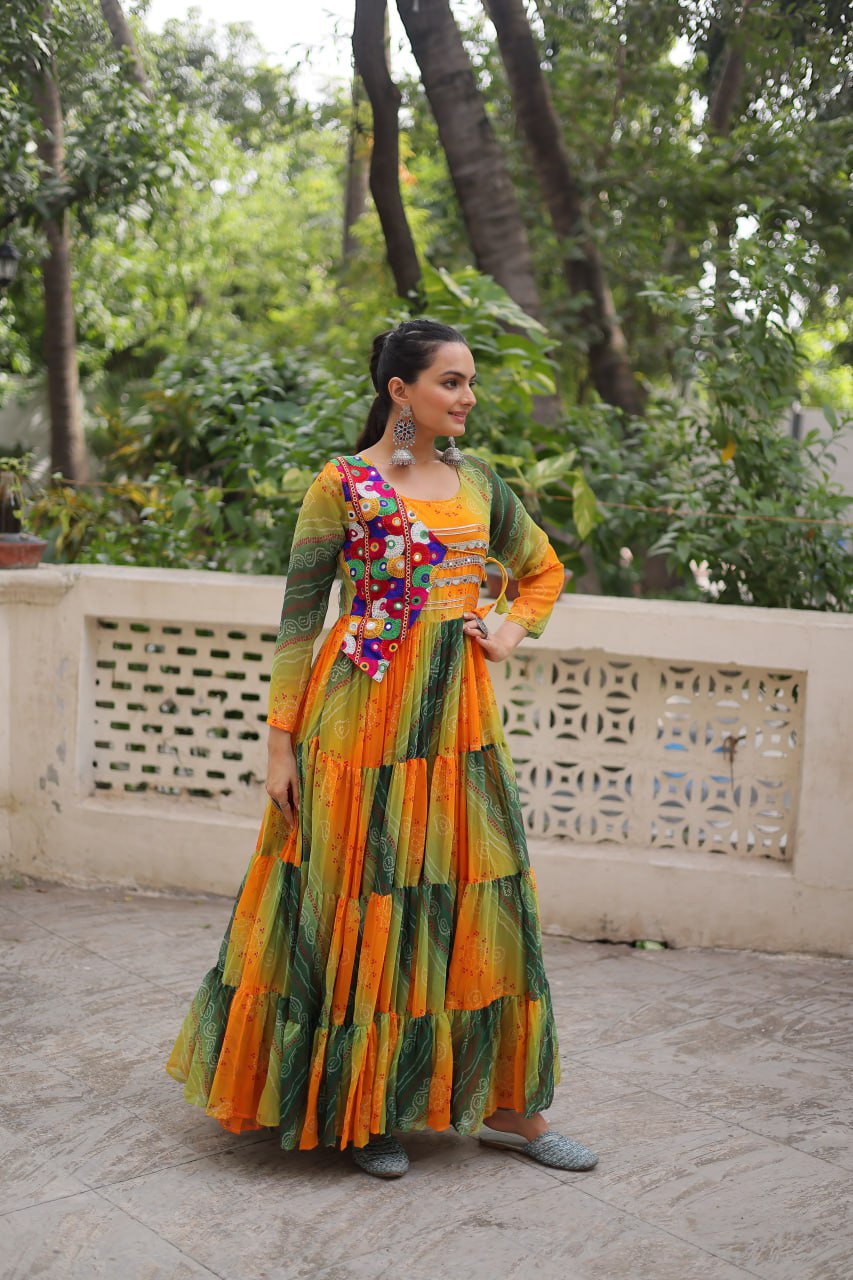 Yellow color georgette gown with online