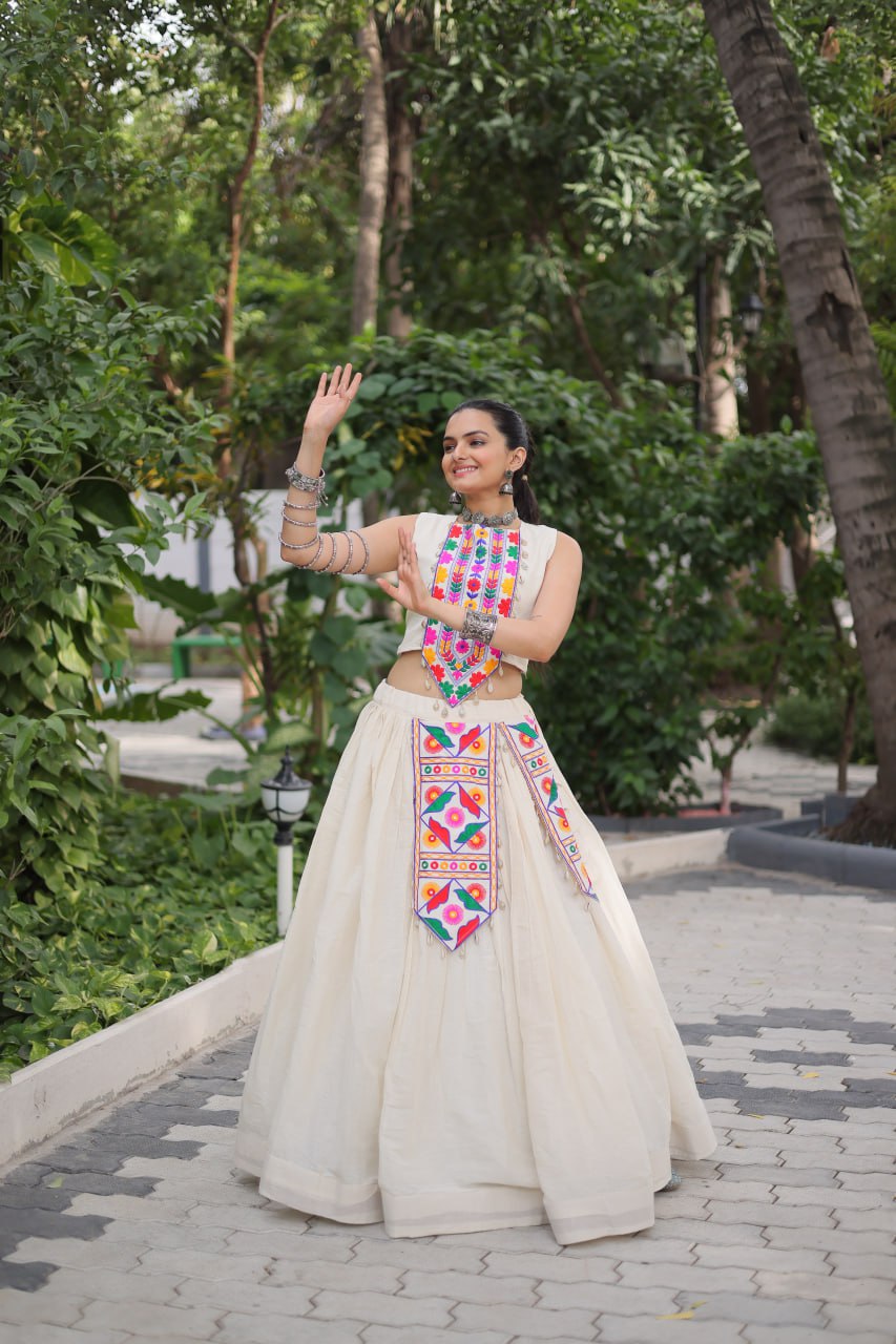 Garba wear white lehenga with price