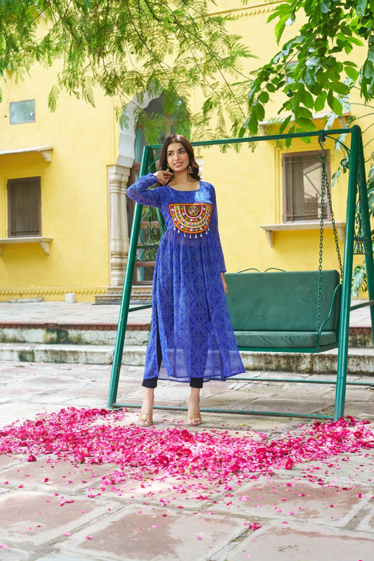 Navratri Special Blue Stitched Slit Kurtis For Women