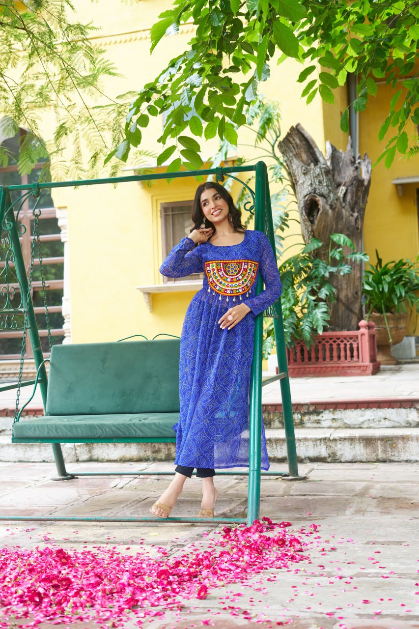 Navratri Special Blue Stitched Slit Kurtis For Women