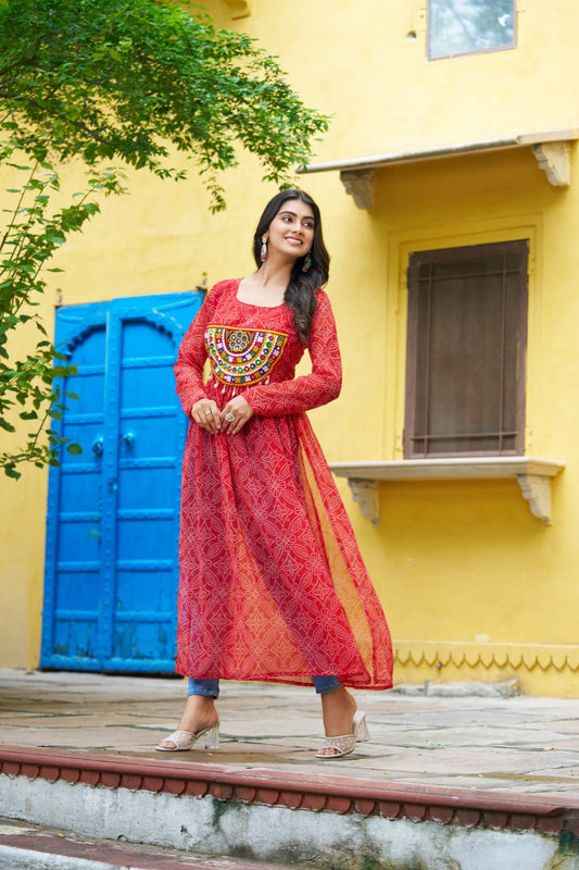 Gamthi work red kurtis