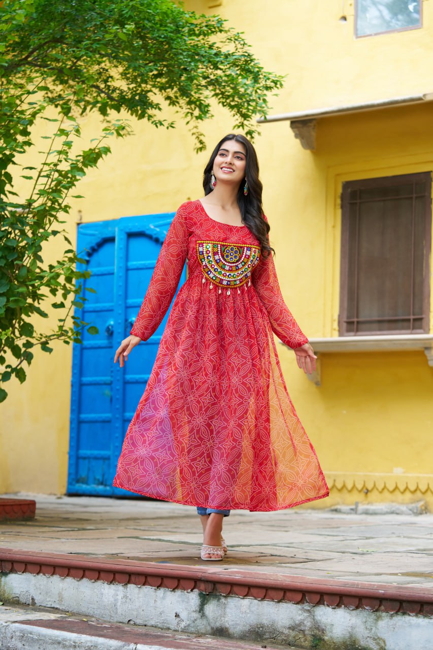 Red color georgette kurtis for women