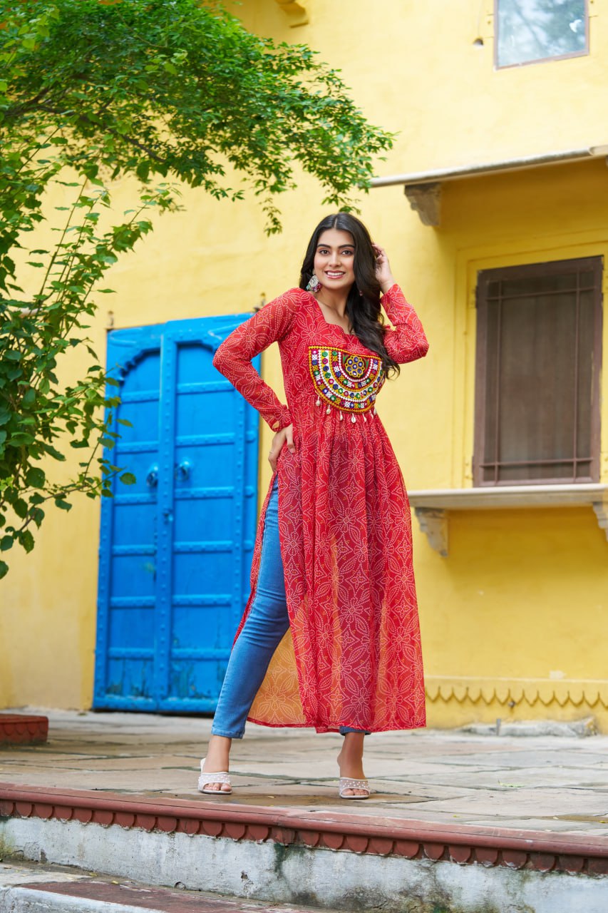 Red color georgette kurti for women