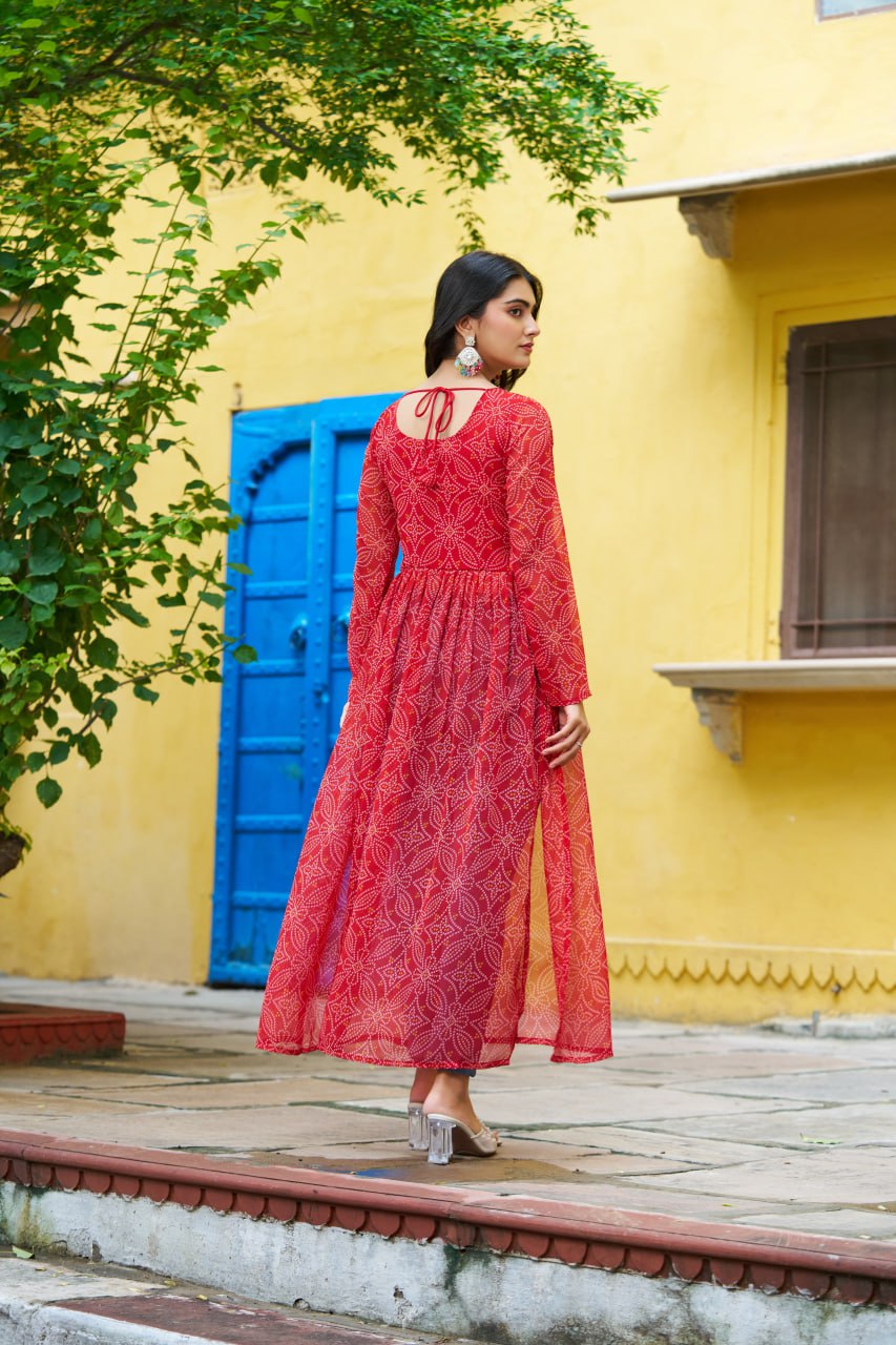Red georgette readymade kurtis