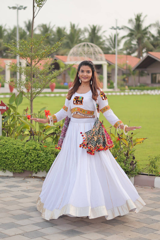 White color cotton lehenga choli with koti