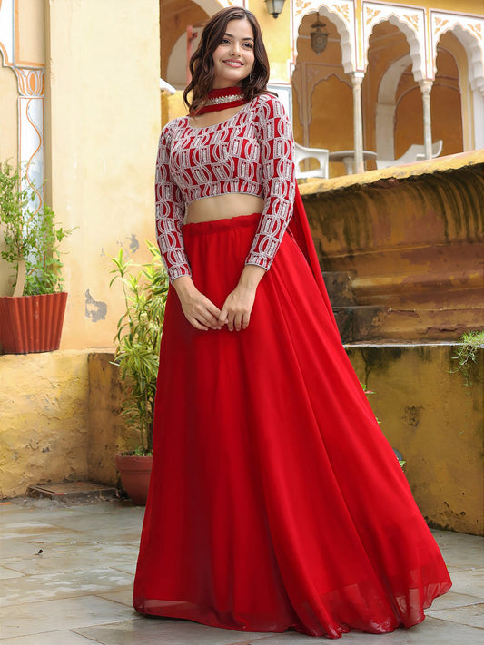 Red Georgette Wedding Party Wear Lehenga Choli