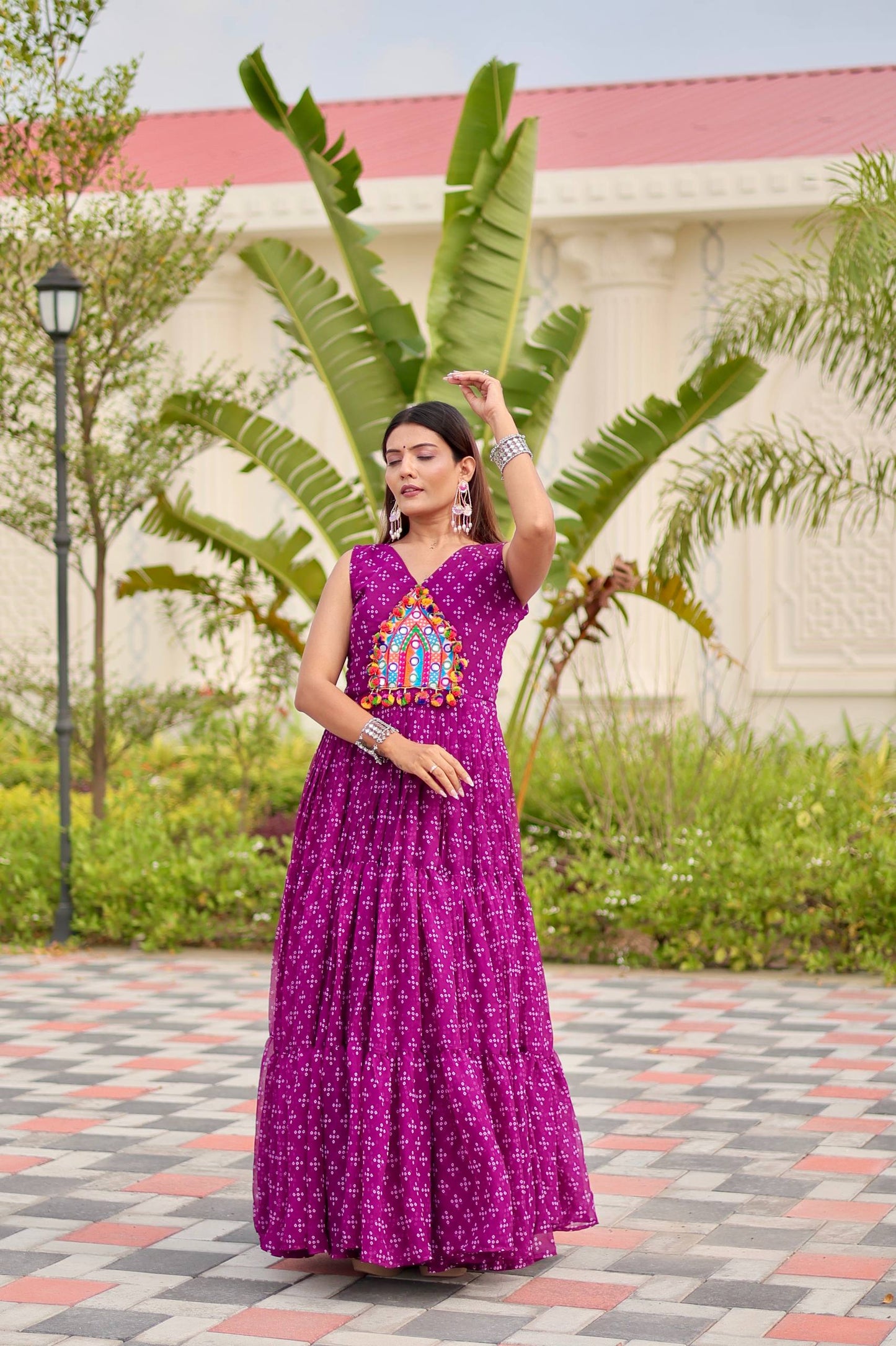 Purple embroidery work gown in UK