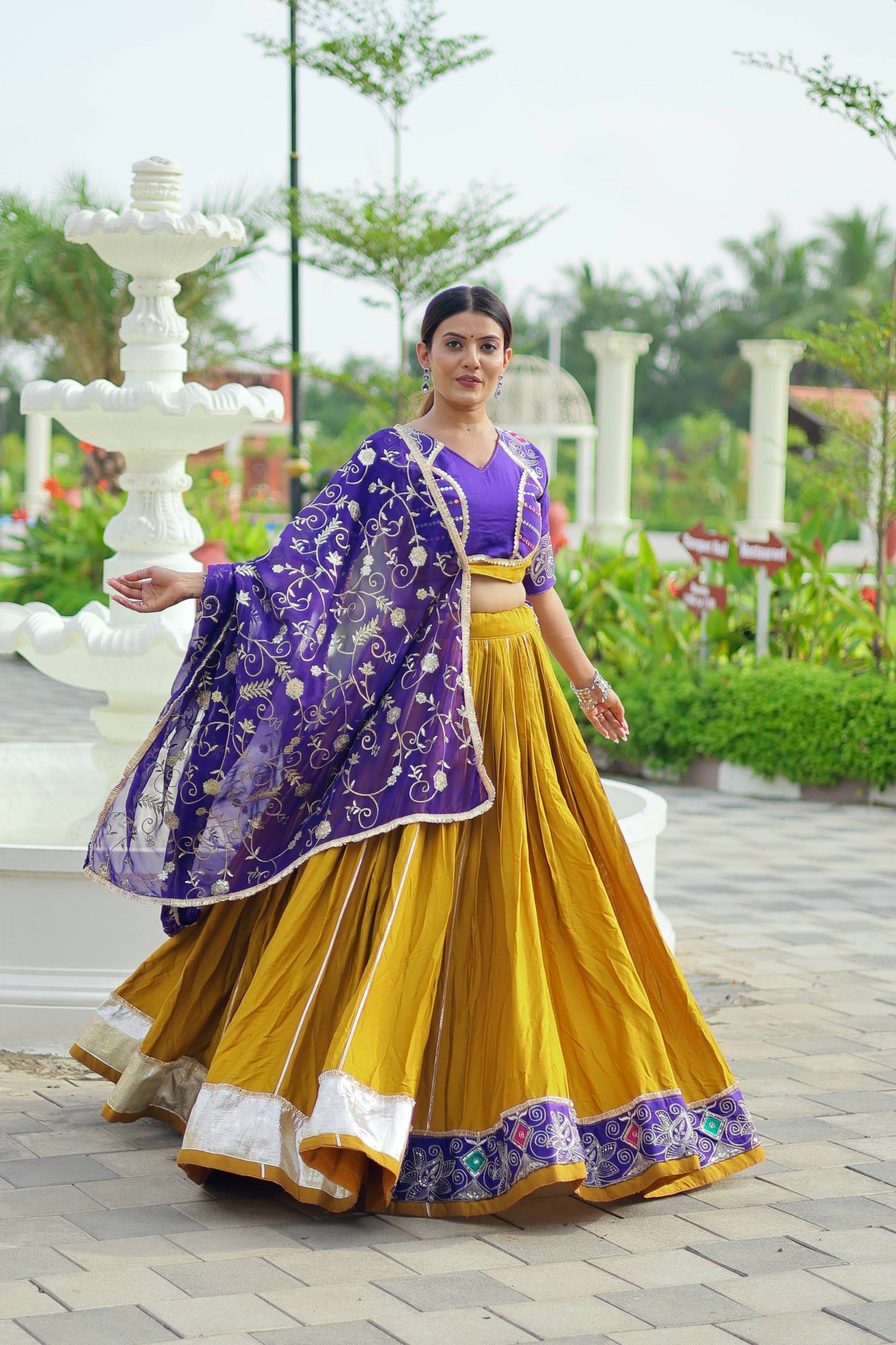 Mustard embroidery work ghagra choli
