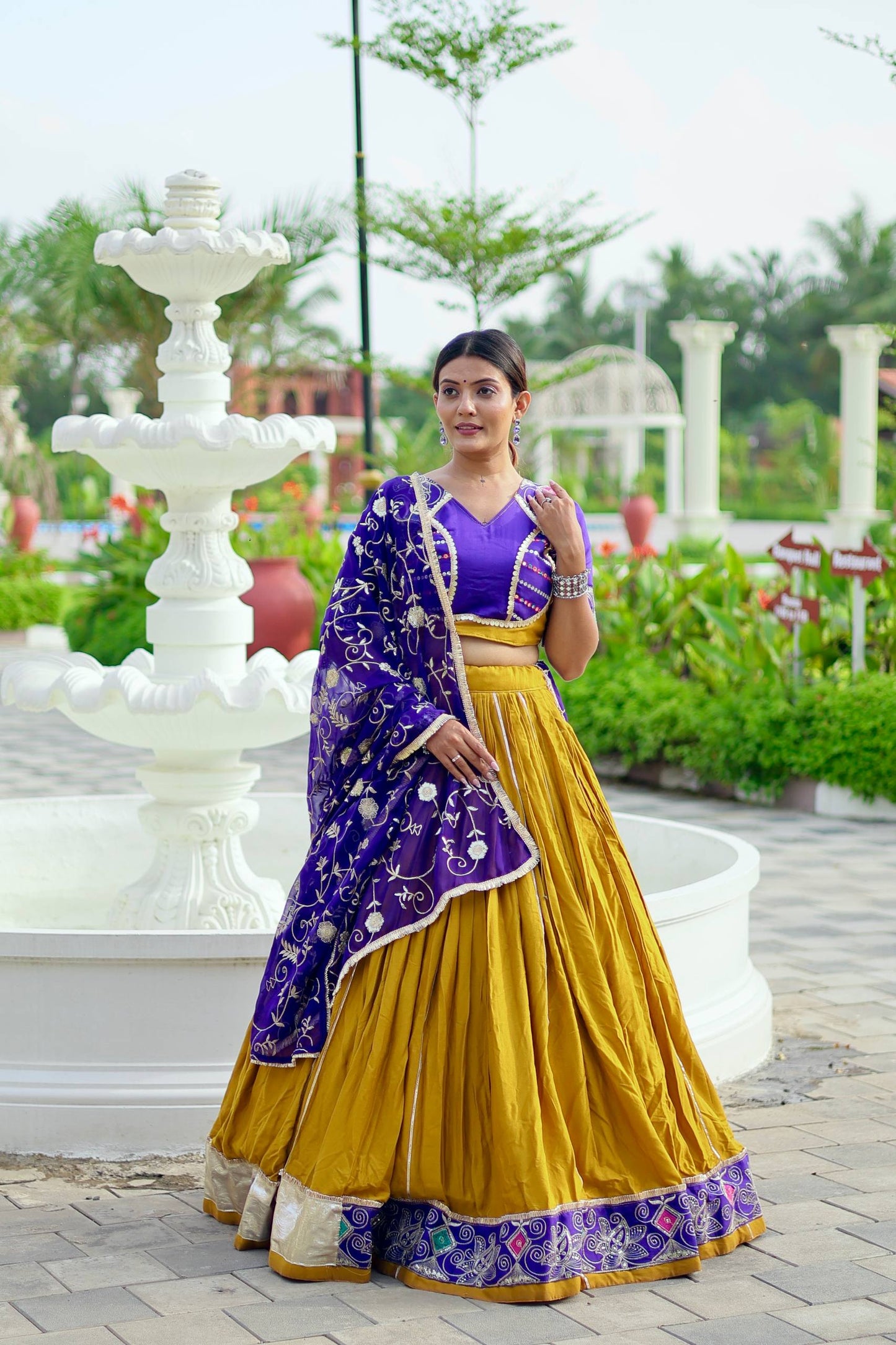 Mustard cotton ghagra choli with dupatta in USA