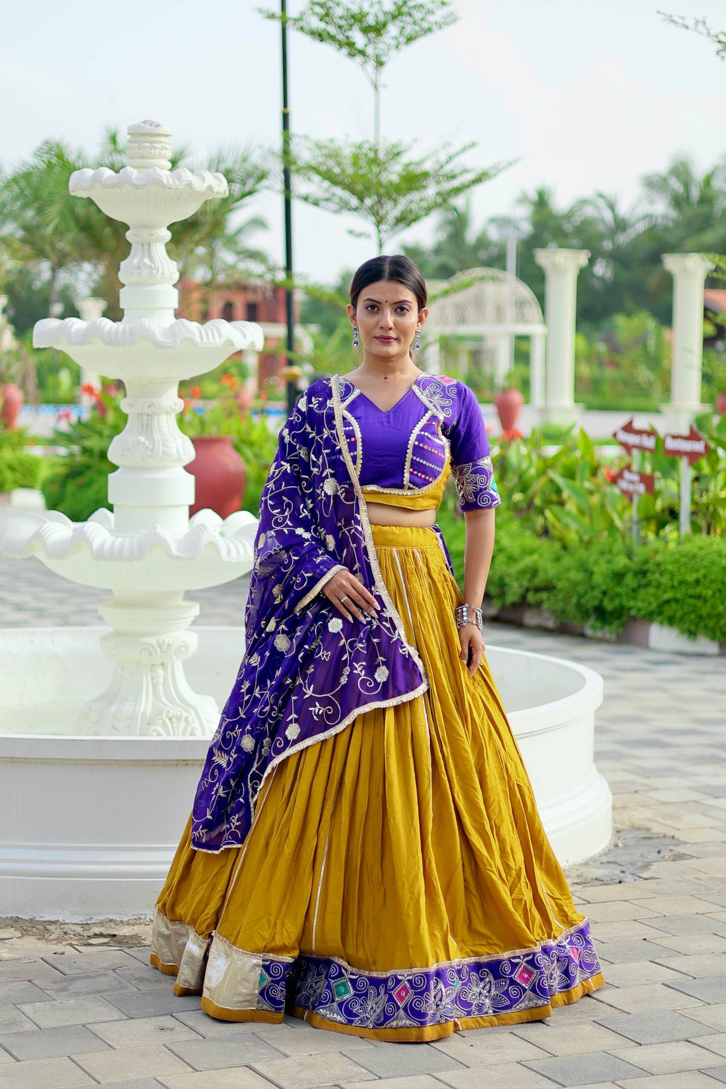 Mustard embroidery work lehenga choli with price