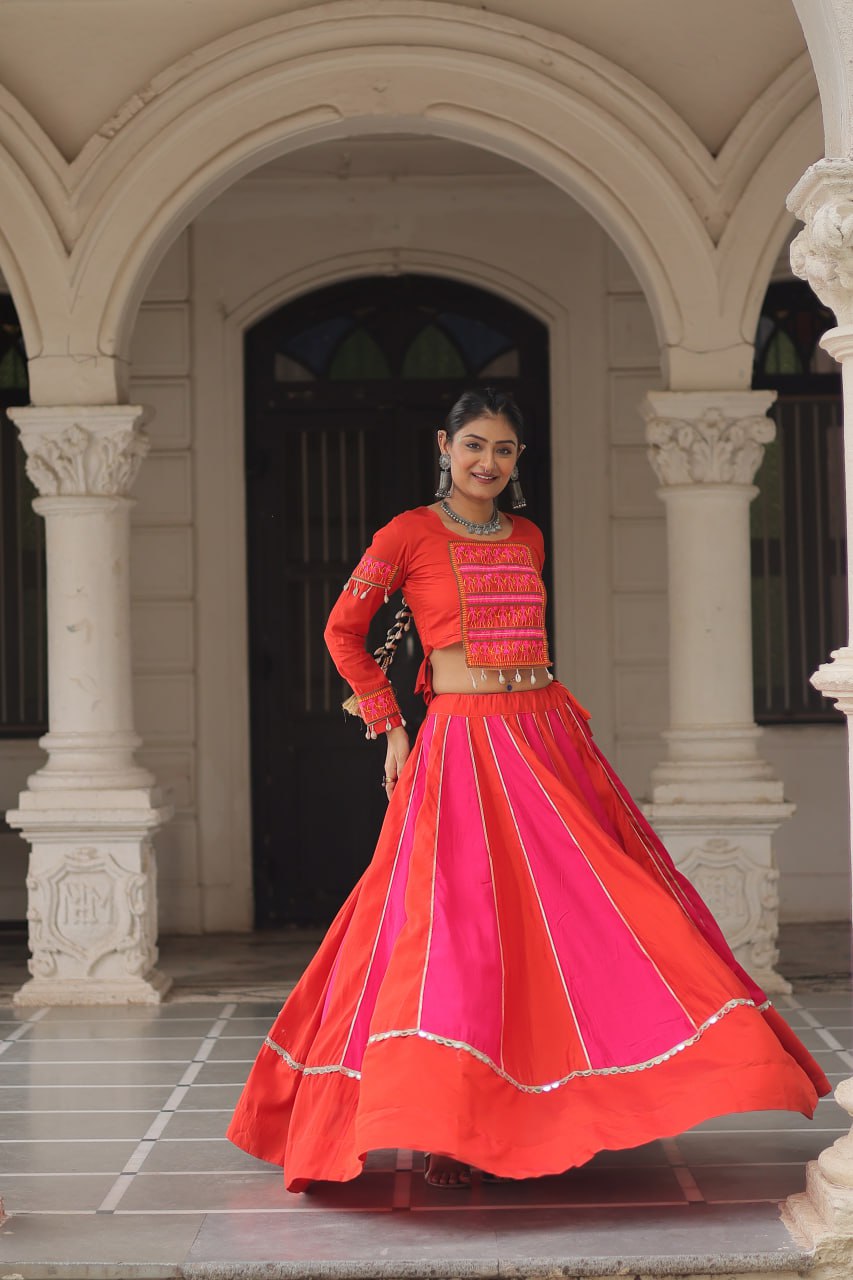 Garba wear pink mirror work chaniya choli