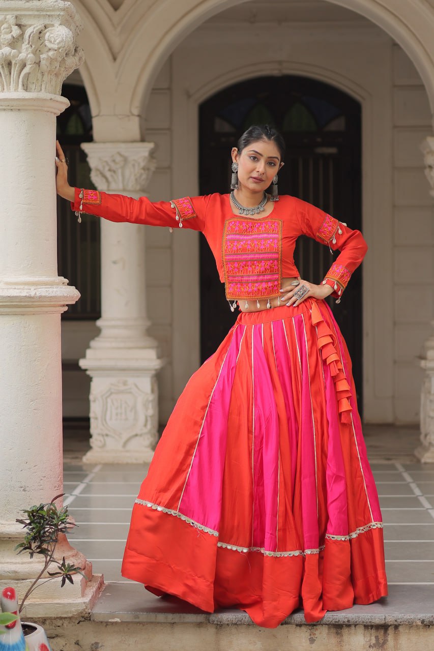 Pink embroidery work chaniya choli with online
