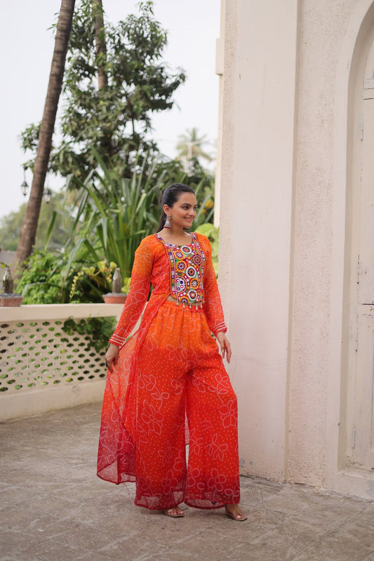 Orange bandhani printed top & bottom