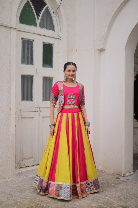 Pink color roman lehenga with top