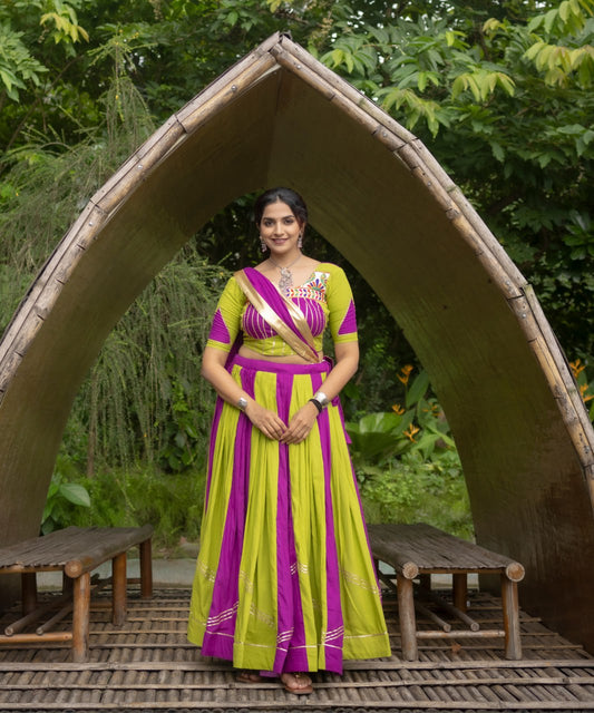 Parrot color cotton lehenga choli for women