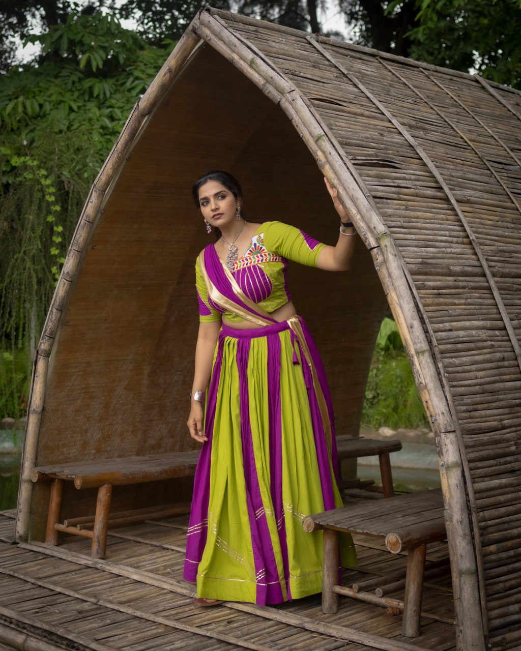 Green color navratri chaniya choli for festive