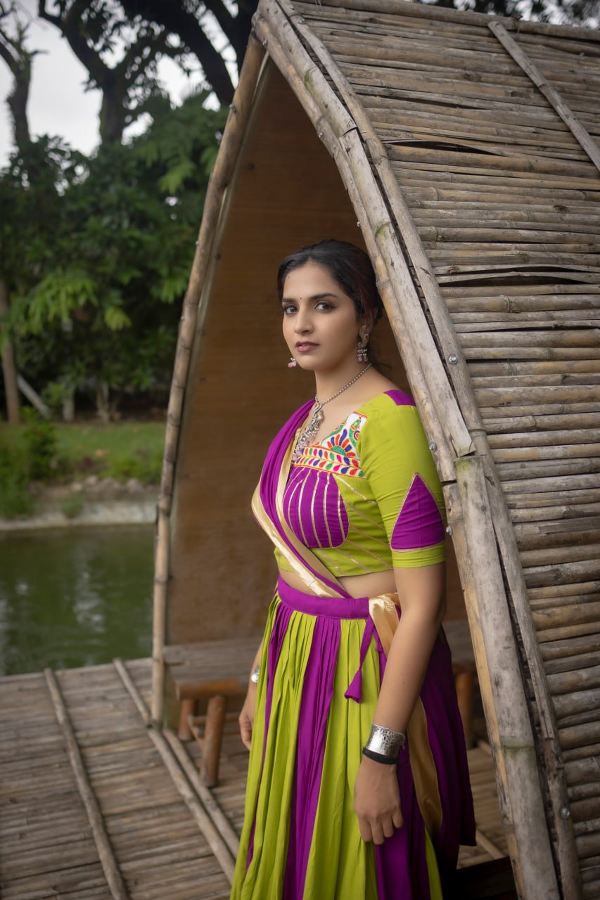 Parrot gamthi work lehenga choli with dupatta