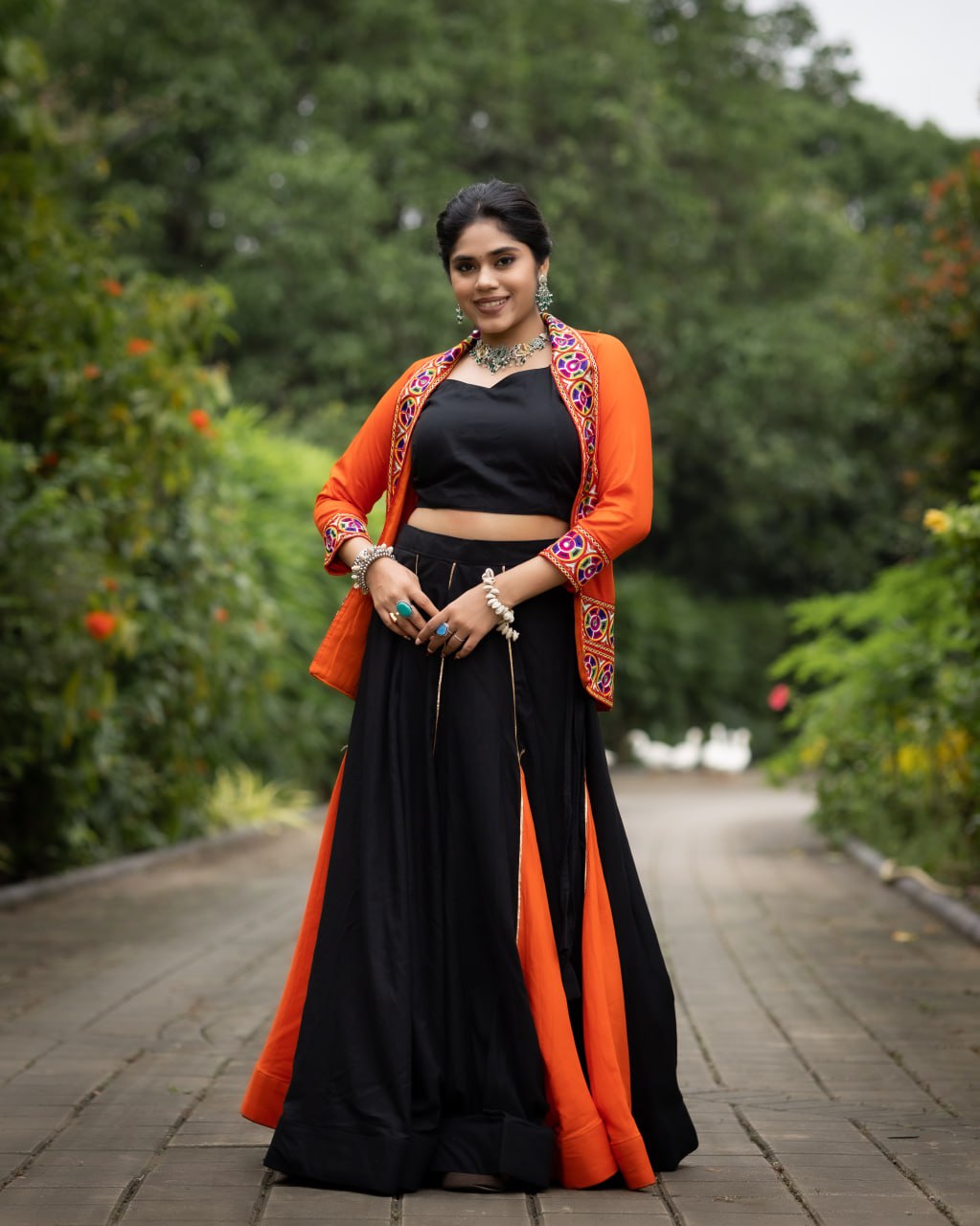 Orange Color Rayon Cotton Lehenga Choli For Navratri