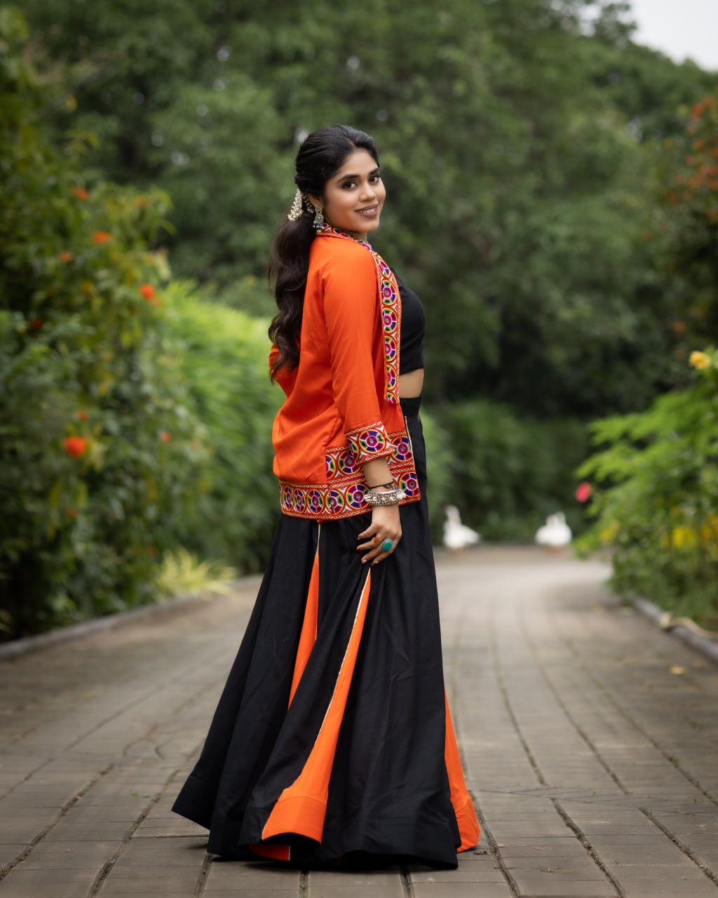 Orange Color Rayon Cotton Lehenga Choli For Navratri