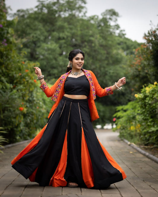 Orange Color Rayon Cotton Lehenga Choli For Navratri