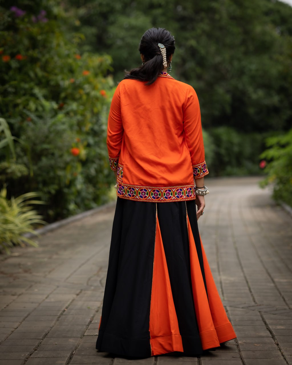 Orange Color Rayon Cotton Lehenga Choli For Navratri