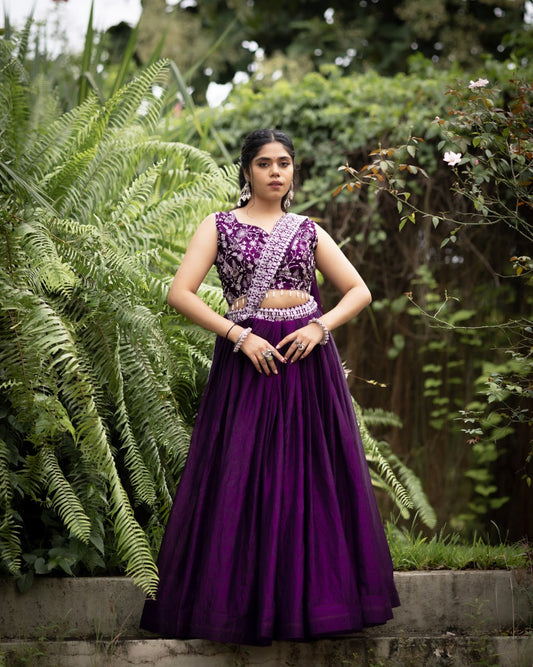 Purple fendy satin lehenga choli for women