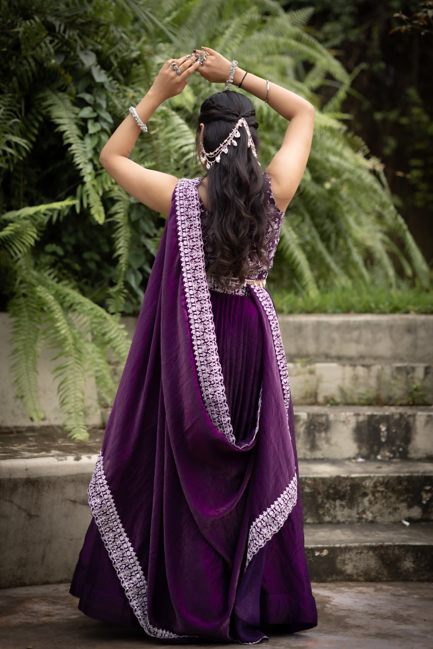Purple embroidery work chaniya choli for party