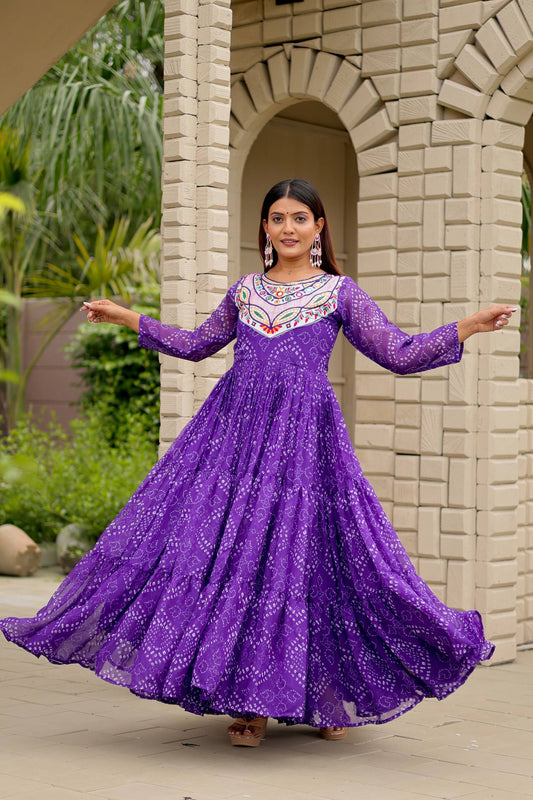 Purple georgette gown for garba