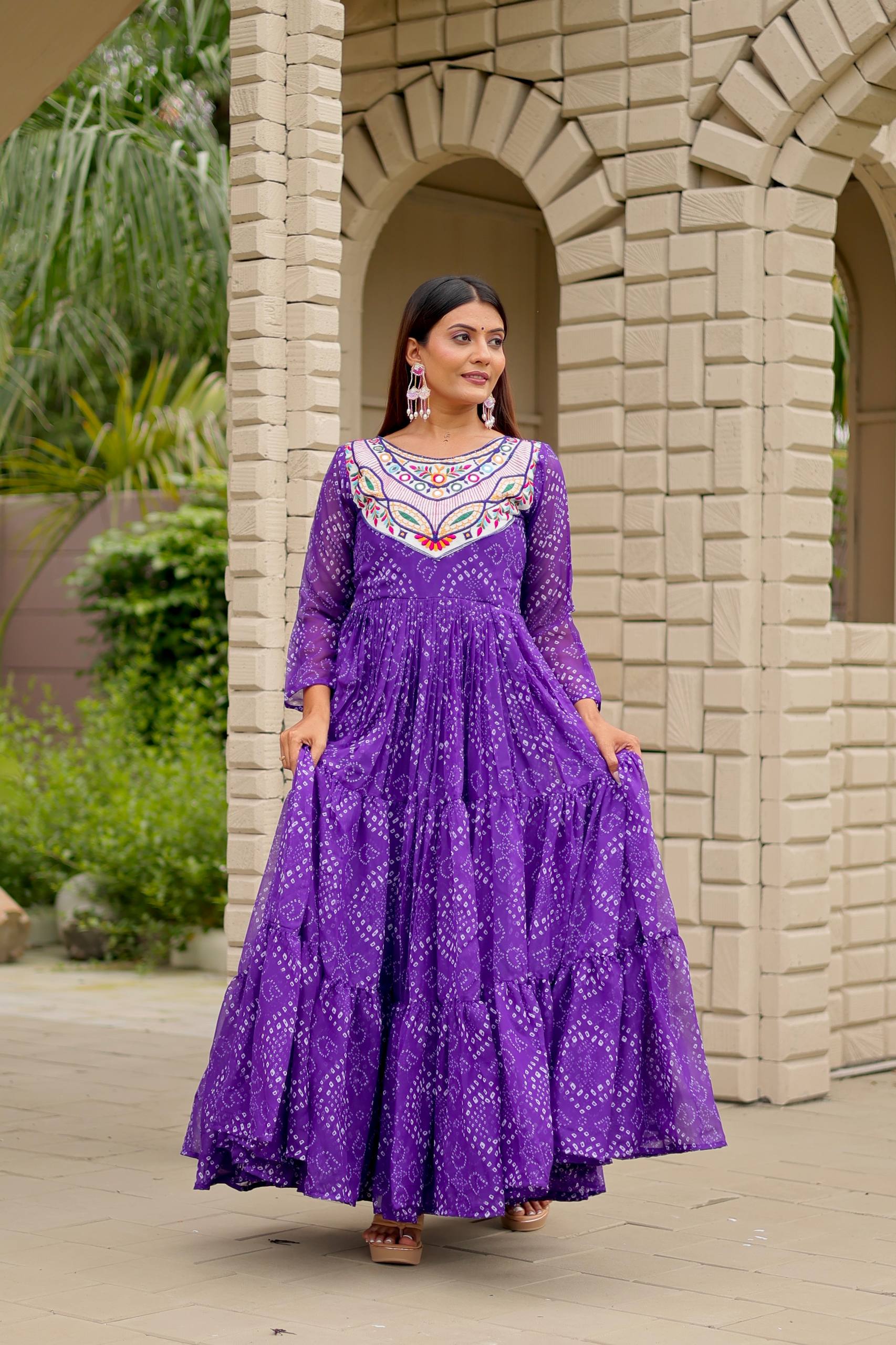 Purple Georgette Embroidery Work Gown For Festive – Ragthm