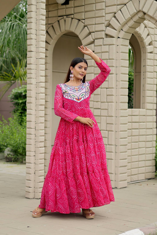Pink embroidery work gown with online