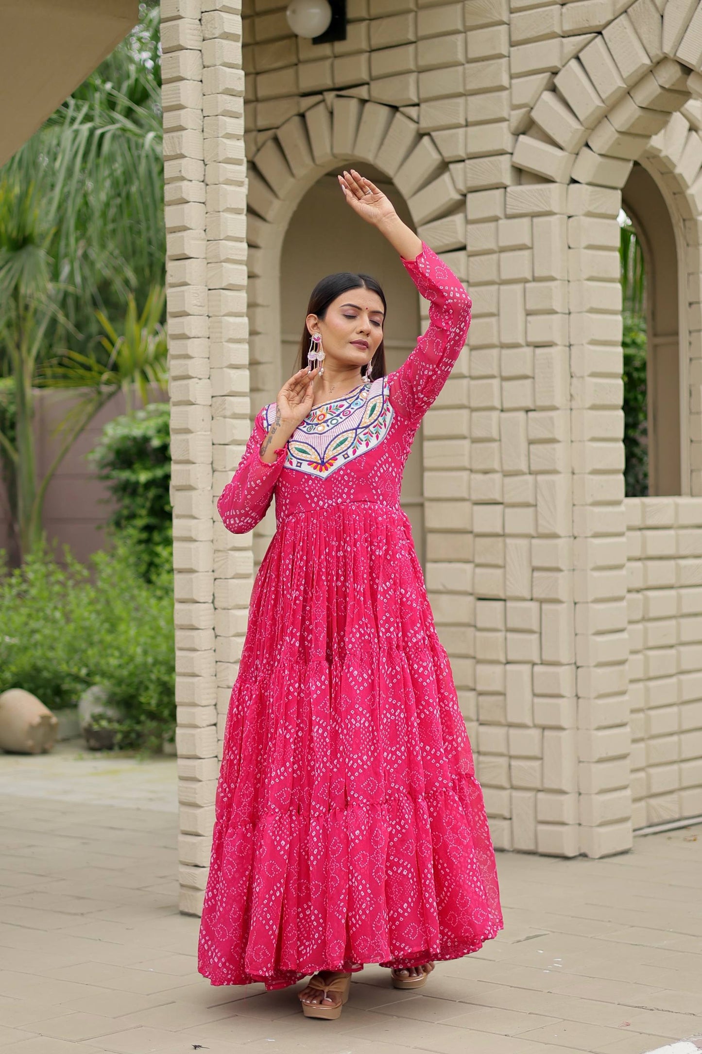 Pink color georgette mirror work gown with online
