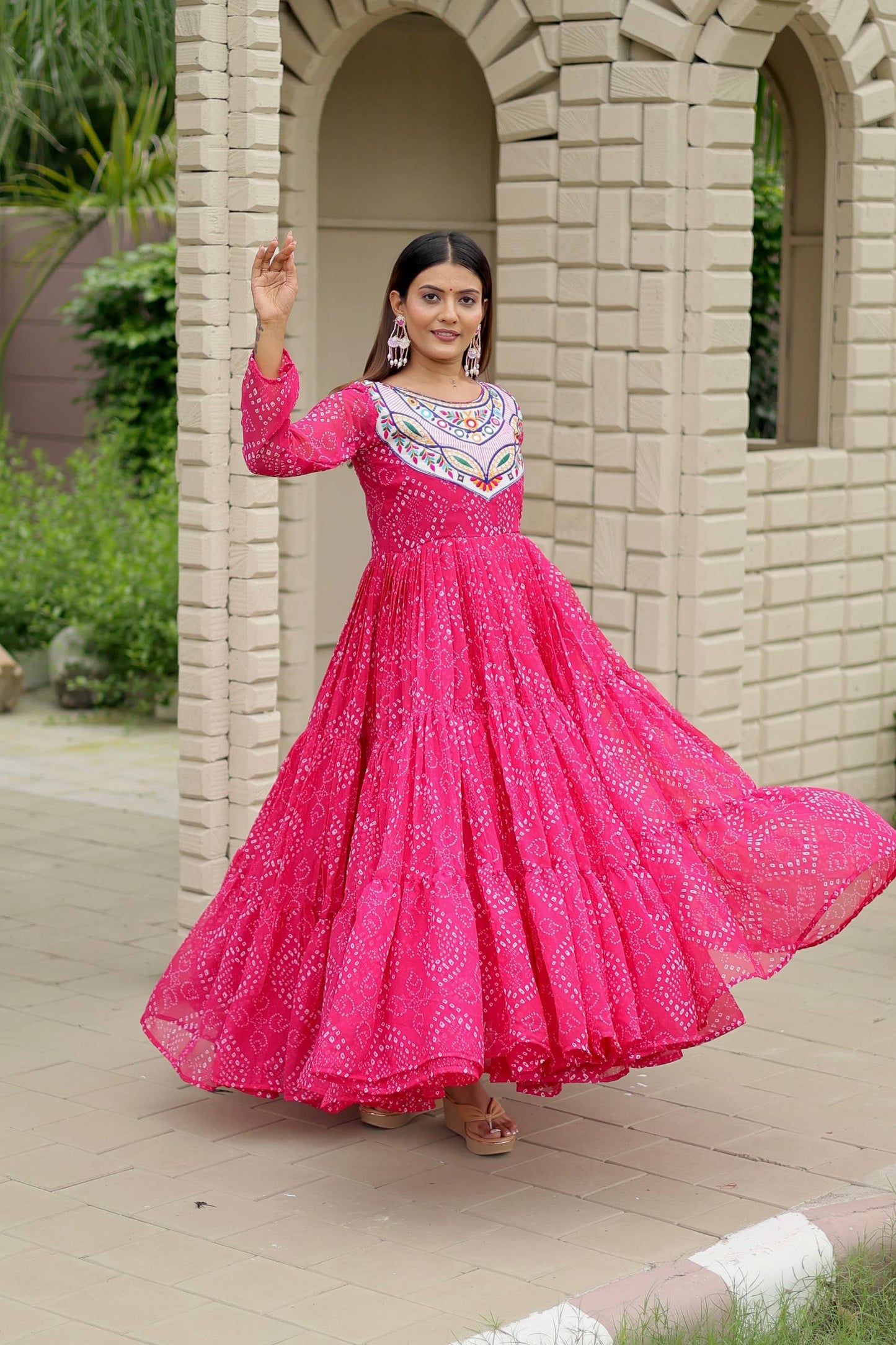 Navratri wear pink georgette gown