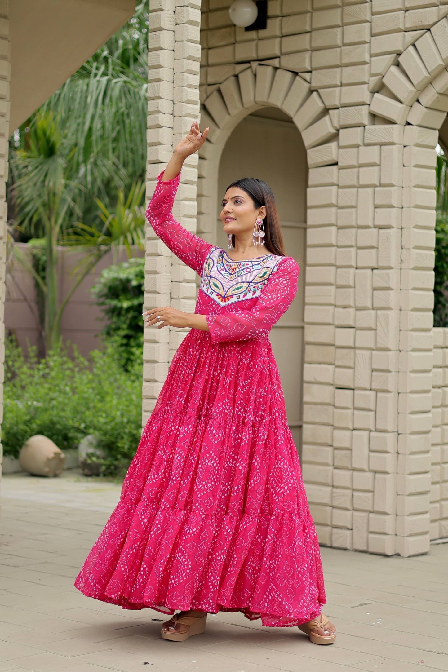 Pink color georgette long dress