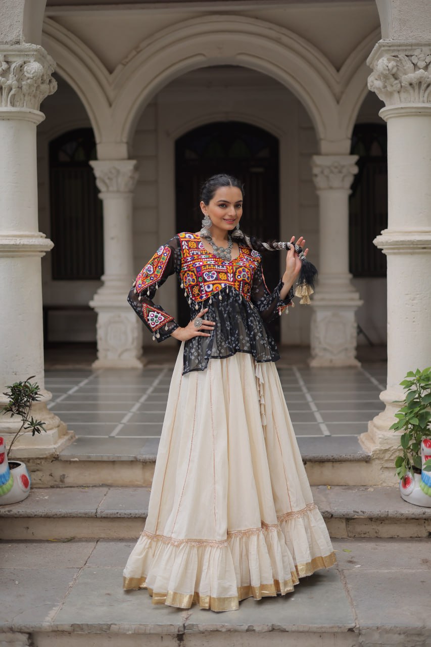 Garba Wear Black Color Cotton Lehenga With Top in USA