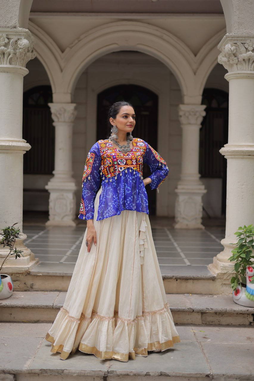Blue color stitched lehenga with top