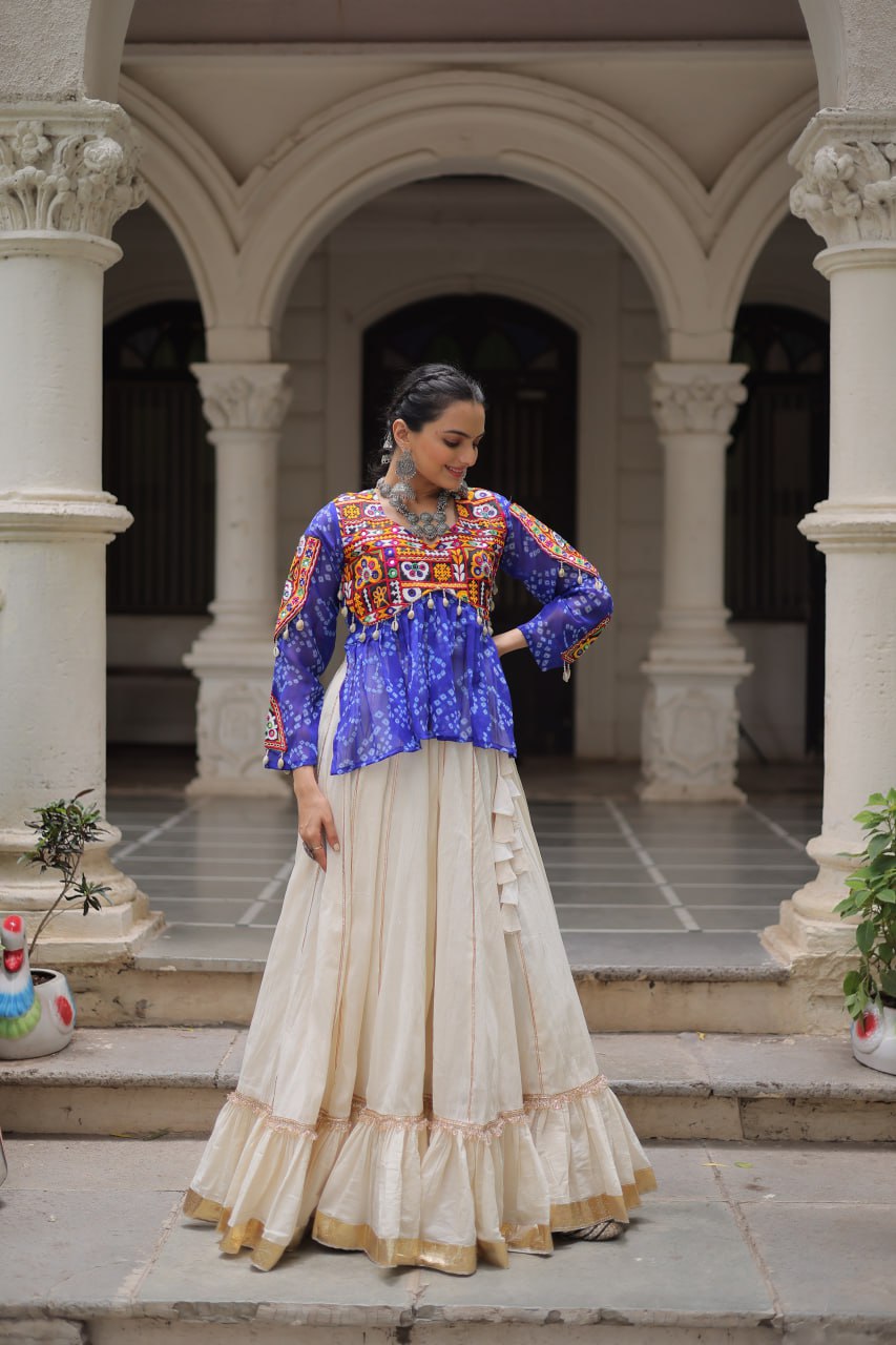 Garba wear blue cotton lehenga with top