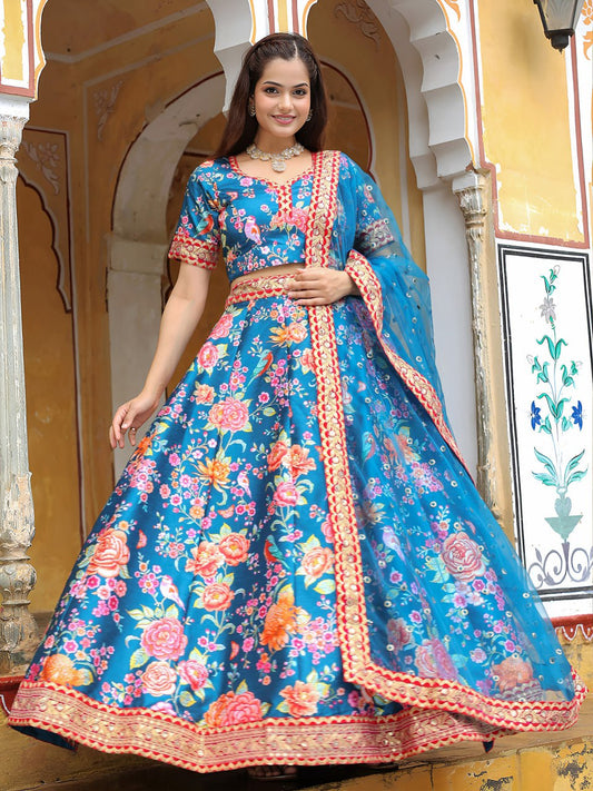 Blue Art Silk Sequins Embroidered Lehenga Choli for Engagement