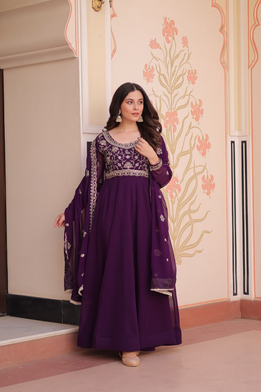 Purple designer gown for wedding