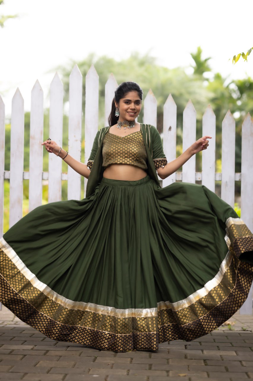 Garba wear green ghagra choli with blouse