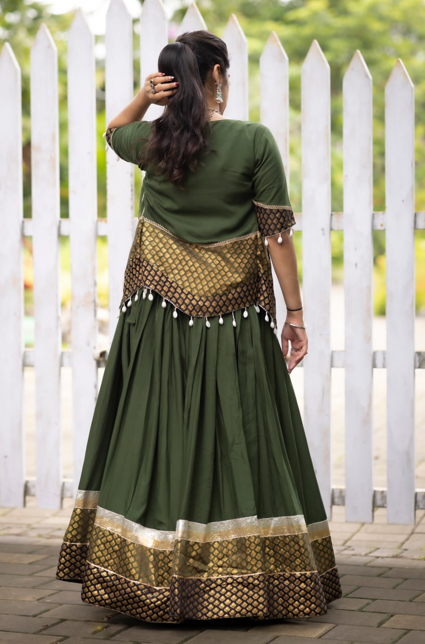 Green color cotton lehenga with online