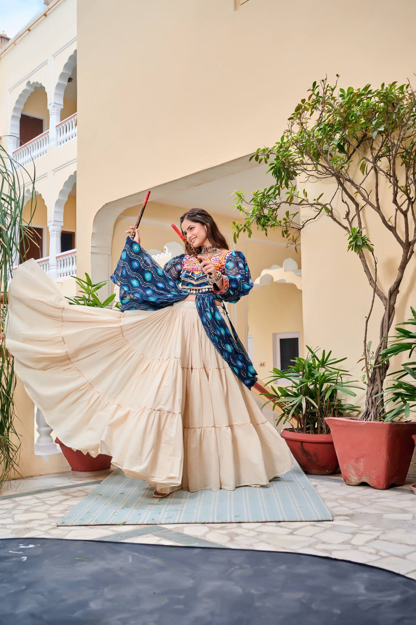 Blue color cotton lehenga choli for festive