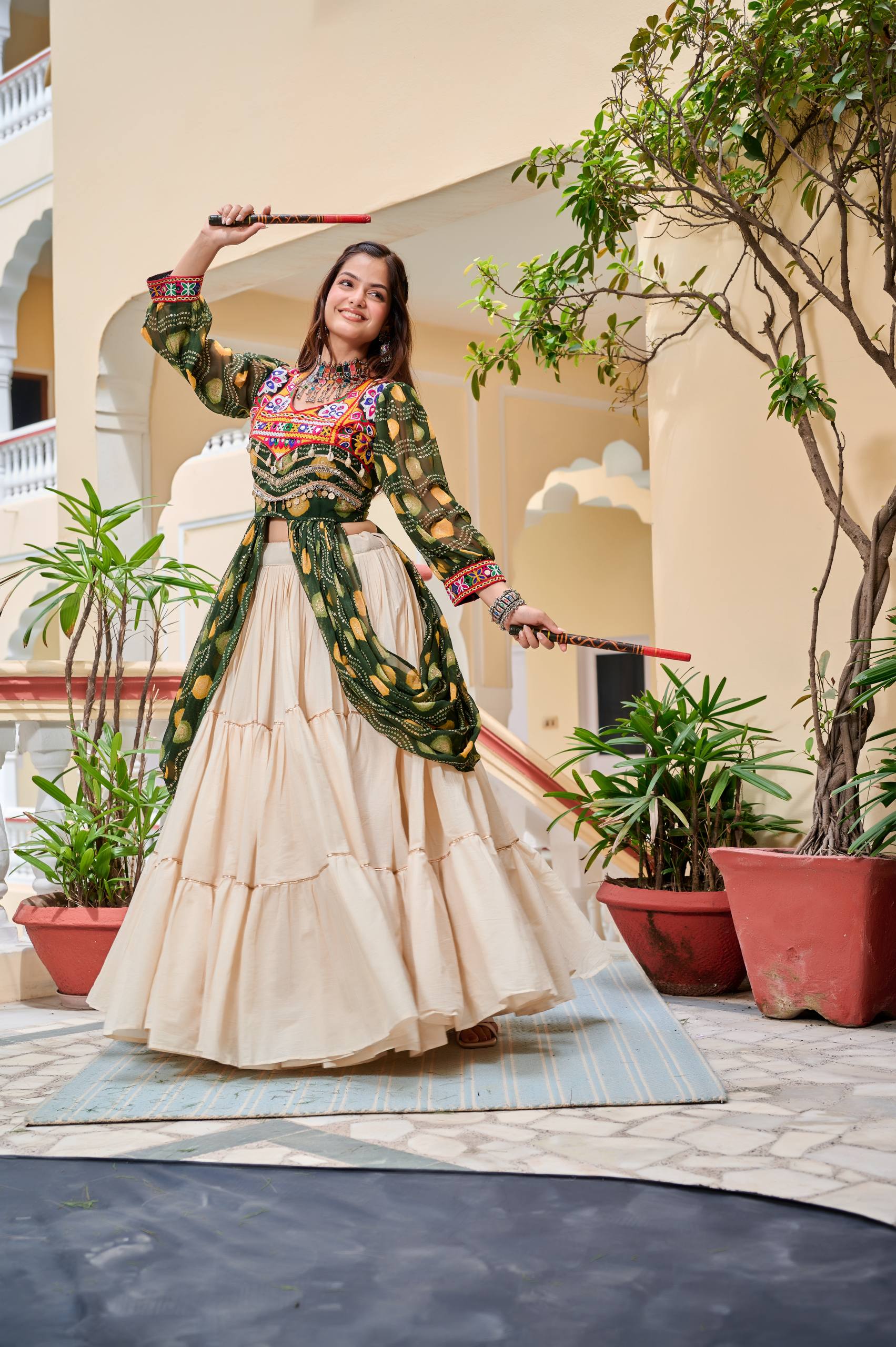 Green Color Cotton Designer Navratri Lehenga Choli 44 / Green