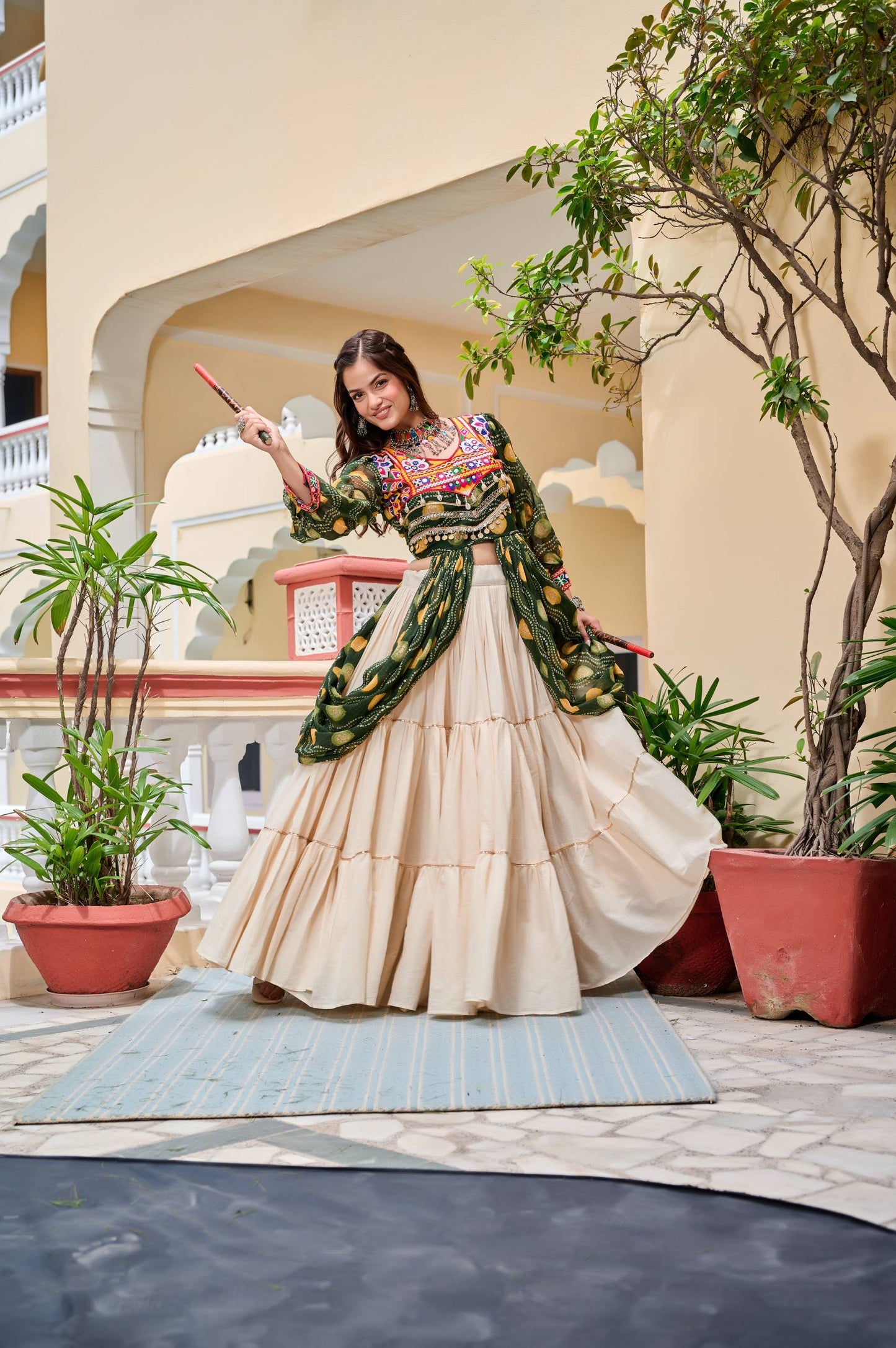 Navratri wear green lehenga with shrug in USA