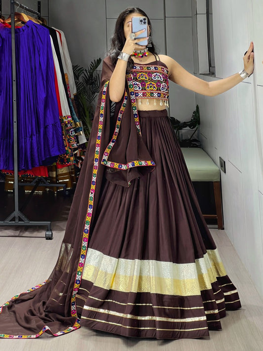 Brown color cotton lehenga choli for festive
